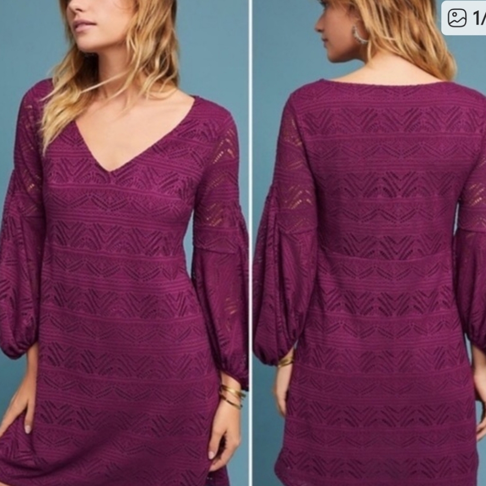 Anthropologie Maeve Laila Lace Dress Sz M Balloon Sleeve